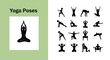 © Ammar - Collection of black silhouette icons depicting various mindful yoga poses demonstrating flexibility strength and balance for wellness routines and physical practice sessions