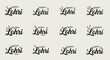 © Sandi - Flat lay of multiple Happy Lohri text banners with flame designs on a beige background.