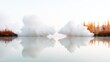 © Pinklife - A serene and reflective landscape featuring soft clouds resting over a calm lake, creating a peaceful and harmonious natural ambiance that invites introspection and relaxation.