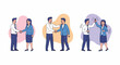 © atika - Modern business people shaking hands and giving high fives in a graphic illustration.