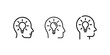 © MstPoliAkther - Human head profile with lightbulb idea icon set for creative thinking and brain imagination concepts in black line art for educational and design uses