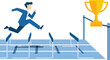 © MdApel - Businessman running hurdles to trophy, vector illustration for motivation or success concept, isolated on transparent background, png