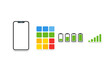 © Bundi - Smartphone design with battery icons and signal bars showing power levels and grid layout at a digital workspace during daytime hours