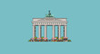 © Kurniawan - Brandenburg Gate Berlin illustration with market stalls on a teal background iconic landmark vector art representing German culture and tourism
