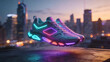 © Chan - Futuristic Neon Sneakers Concept in Modern City at Evening