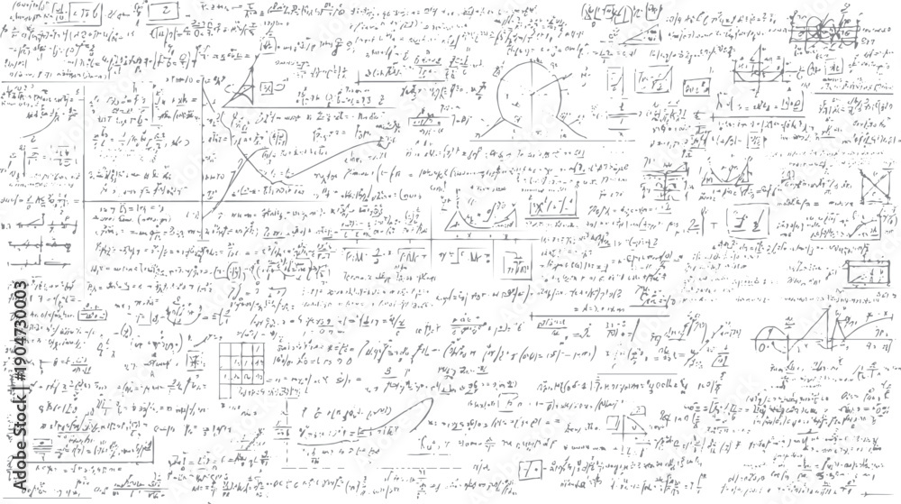 Handwritten mathematical equations and diagrams on white background ...