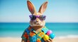 © NasimaAkter - Easter bunny on beach vacation wearing sunglasses