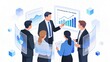 © Wallap Puraya - Disinflation trend - Corporate professionals are evaluating stable charts on transparent screens, highlighting growth and price stability in a business context.