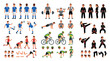 © Koris - Sports guy character constructor. Bodybuilder man creation set. Different postures, hairstyle, face, legs, hands, equipment, clothes collection. Vector cartoon illustration. Front, side, back view.