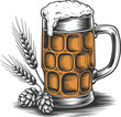 © Masud - Detailed architectural sketch of a classic glass beer stein featuring frothy foam and natural ingredients