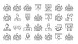 © Orbit - Collection of 25 black-and-white line icons representing business and communication activities.