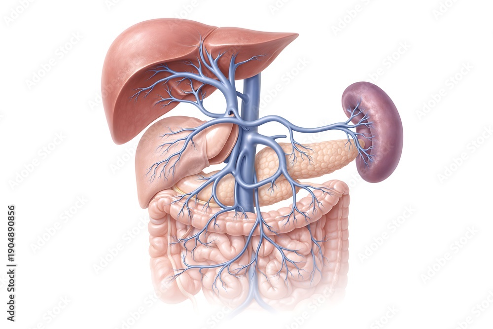 Human Hepatic Portal System Anatomy Diagram showing Liver, Spleen ...