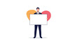 © Riya - Professional businessman in a dark suit holds a large blank white board in front of him for custom message or advertisement placement.