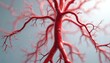 © Vadym - Close up 3D render of human vascular system, red arteries branch like tree. Blood vessel network detail for medical science or biology topic.