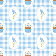 © Ольга Гладій - Romantic Rustic Coquette seamless pattern with cupcakes and flowers on a checkered background. Cute Vector illustration.