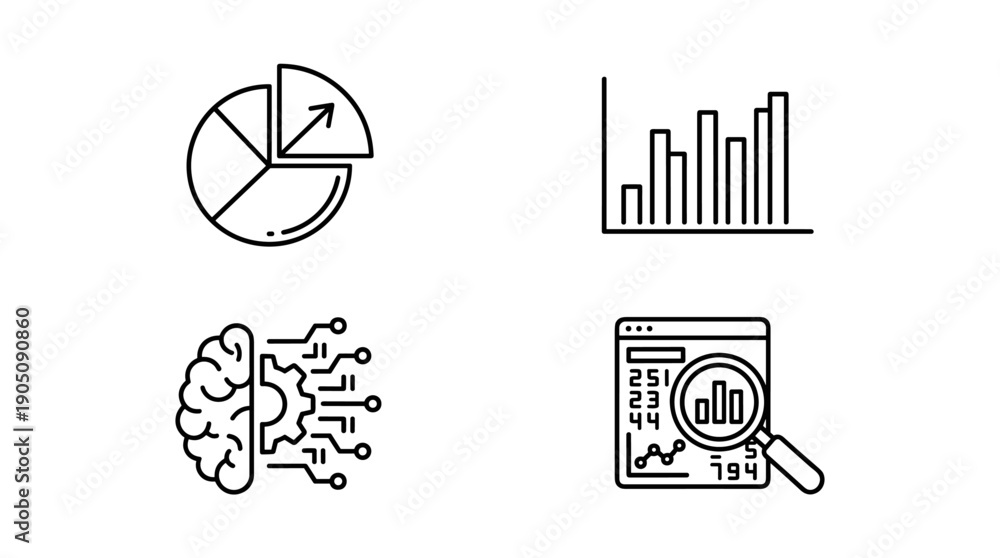Set of Minimalist Line Art Icons for Data Analysis, Business ...