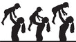 © M Bilal - Black and white silhouette illustrations of a mother lifting her child in the air, depicting playful interaction and joy