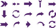 © MstSabina - Purple arrow icon set with directional curved and circular arrows representing navigation flow movement and interface design elements
