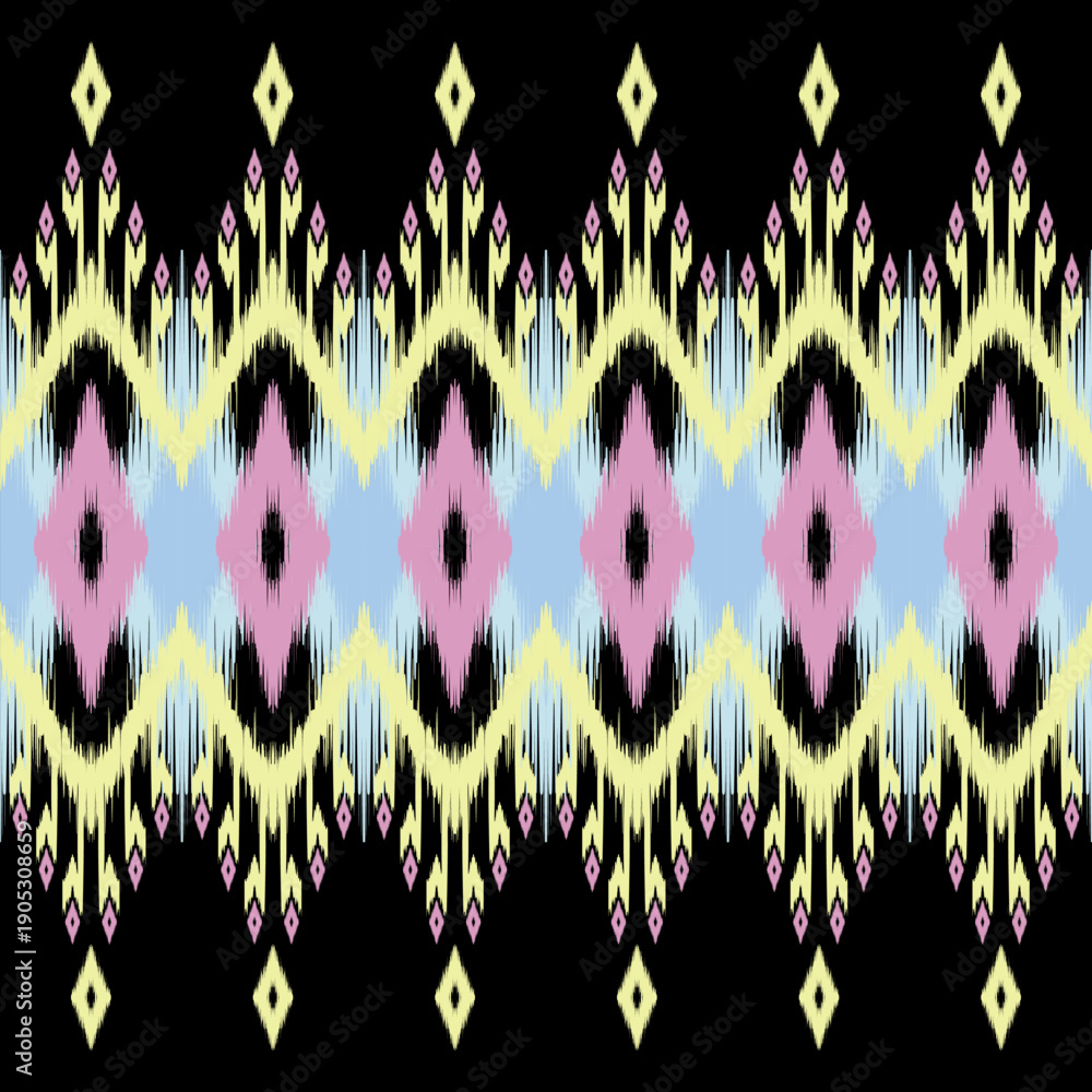 Koat Pattern Ikat pattern inspired by traditional ethnic weaving with geometric ...