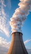 © MAY - Industrial Cooling Tower Emitting Steam Against Bright