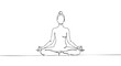 © ColdFire - Continuous one line drawing of a woman sitting in a lotus yoga pose for meditation, a minimalist black and white sketch representing wellness, mindfulness, and inner peace