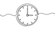 © ColdFire - Minimalist black clock drawn with a single continuous line showing the time as three o'clock, a simple and elegant sketch for concepts of time management and punctuality