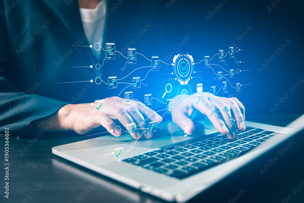 Digital document management and compliance workflow concept as business ...