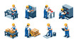 © Hanna - Isometric illustrations of diverse industrial workers performing various tasks