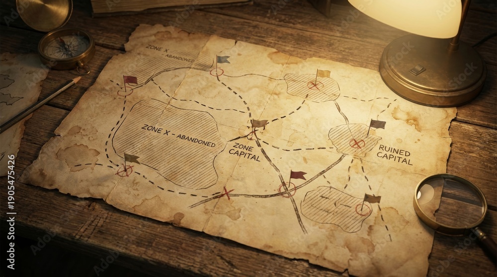Tatter Map Tattered Map Shows Destroyed Roads and Zones Stock Photo | Adobe Stock