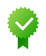 © Oleh - Green award ribbon with checkmark. Symbol signifying approval quality and success Green seal of approval with white checkmark inside a circle