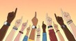 © youns - Diversas manos levantadas, grupo multicultural de personas que muestran unidad, apoyo, voto, solidaridad, activismo, protesta, trabajo en equipo, ilustración de inclusión