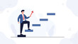 © Raden - Businessman climbs stairs upward arrow, career growth, success, ambition, motivation, business concept.