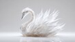 © Sergey - hyper realistic biotech swan, elegant form with semi transparent synthetic feathers, soft white background, harmony of nature and technology concept