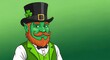 © MDJamir - A cartoon leprechaun with a green face and red beard wearing a black top hat and green vest