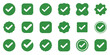 © Joynab - Green check mark icons in various shapes like circles squares and abstract forms for approval