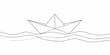© Kopil - Simple line drawing of a paper boat floating on wavy water