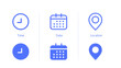 © Andika - Icons representing time, calendar dates, and location markers for interface and app design.