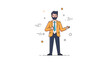 © supplement - Cartoon young caucasian male teacher in orange jacket presenting with gestures