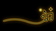© saumya - Neon music notes. Golden sound wave. Glowing melody art. Musical rhythm line. Shiny audio symbol. Gold stave design. Elegant music flow. Vibrant tune icon. Minimalist beat. Sparkling song art.