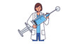 © Nusaybah - Healthcare Professional with Giant Syringe: A determined healthcare professional stands ready, gripping an oversized syringe, symbolizing a commitment to vaccination, health, and medical advancement.