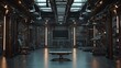 © Murtaza - Interior view of dark futuristic gym with metallic weight equipment