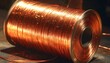 © AdobeWorks Hub - Industrial spools of shiny copper wire tightly wound, metallic reddish-orange surface reflecting light in factory setting, symbolizing conductivity and manufacturing.