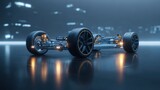 Vehicle chassis with wheels on dark background