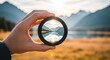 © Nihad - A person holding a magnifying glass over a serene mountain landscape.