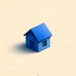 © AJ Studio - A small blue house model with a slanted roof and a window