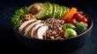 © Alexander - A well-balanced plate of healthy food including chicken, vegetables, and quinoa