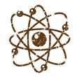© Laki Parvin  - Grunge texture A distressed brown atom symbol with curved lines and circles on a white background Vintage Style