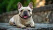 © mila103 - Happy french bulldog lounging outdoors on a sunny day.