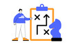 © SyahCreation - Man presenting a strategic plan on a clipboard with a chess piece icon
