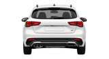 Rear view of a white suv car with red taillights isolated on transparent background
